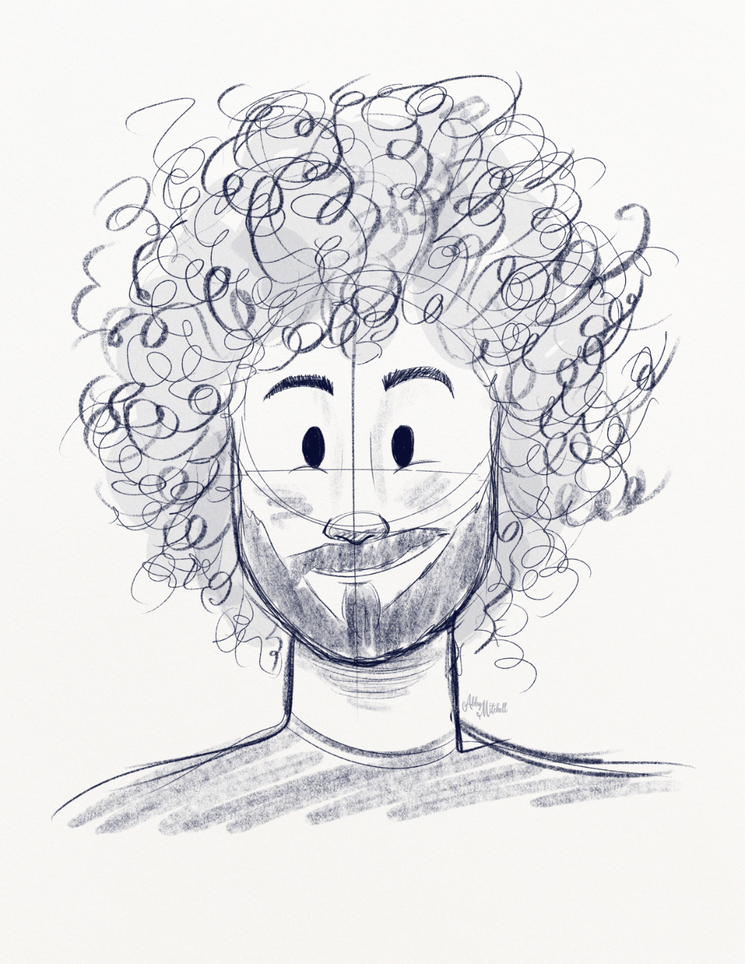 Sketch of a curly-haired man, by Abby Mitchell.